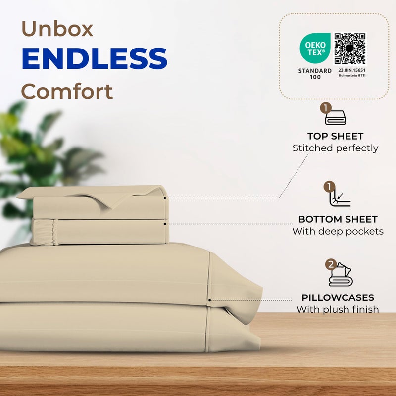 THREAD SPREAD 100% Egyptian Cotton Sheets Full Size - 600 Thread Count Sheets 4 PC 16" Deep Pocket Full Size Sheets Set, High Thread Count Soft Cooling Sateen Weave Hotel Luxury Sheets Set - Sand - Image 3